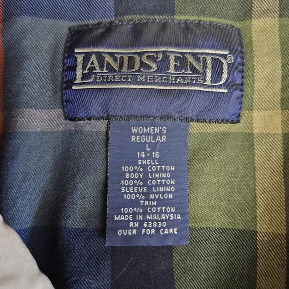 Lands' End Chore Coat Women Large Canvas Barn Field Flannel Lined Corduroy Tan - Picture 12 of 14
